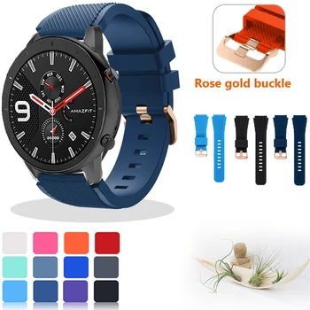 

Bracelet for Xiaomi Huami Amazfit Bip/GTR 42 47mm strap Rose gold buckle Silicone strap for Amazfit Stratos 3 2 smart watch band