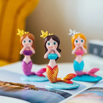 

3Pcs Cute Resin Little Mermaid Cake Decorations Mermaid Desktop Ornament Resin Cake Topper Craft Toy Kids Gift Wedding Birthday