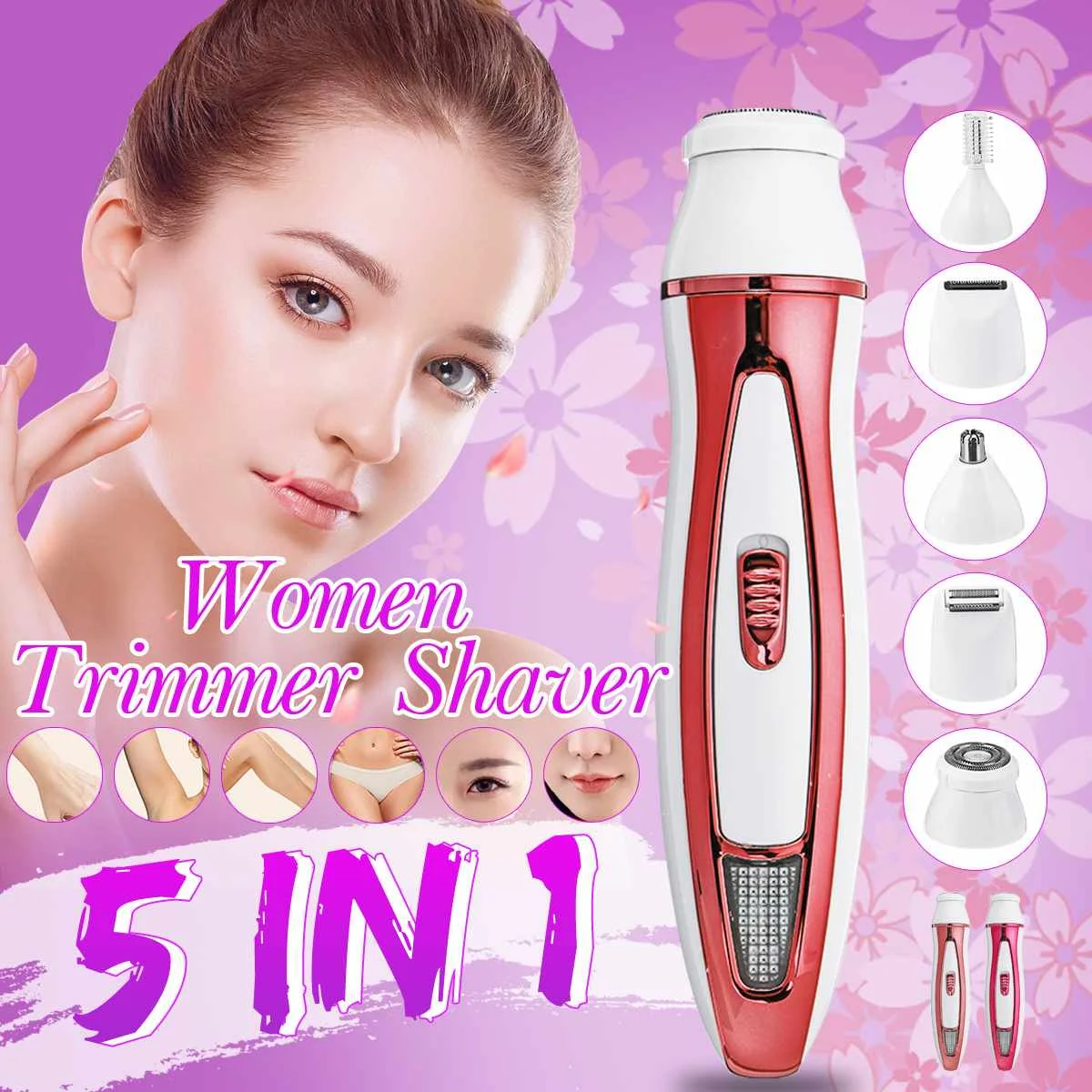 

5in1 Female Face Epilator Shaver Electric Facial Hair Removal Wet&Dry Rechargeable Depilatory Lady Shaver Bikini Trimmer
