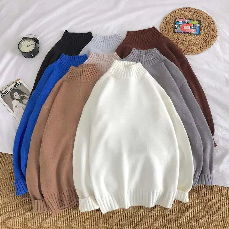 

2021 latest sweater loose winter sweater semi-high collar warm bottoming shirt