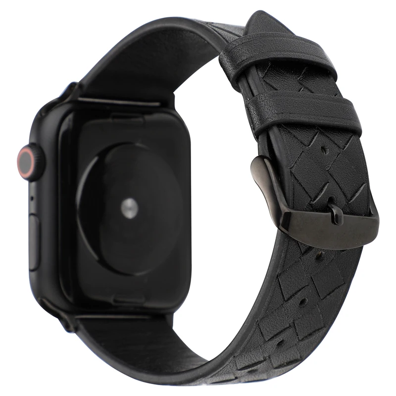 black Кожаный ремешок для Apple watch, ремешок 44 мм, 40 мм, 42 мм, 38 мм, correa iwatch 4, 5, 3, 2, спортивный браслет, аксессуары для Apple watch - Цвет ремешка: black