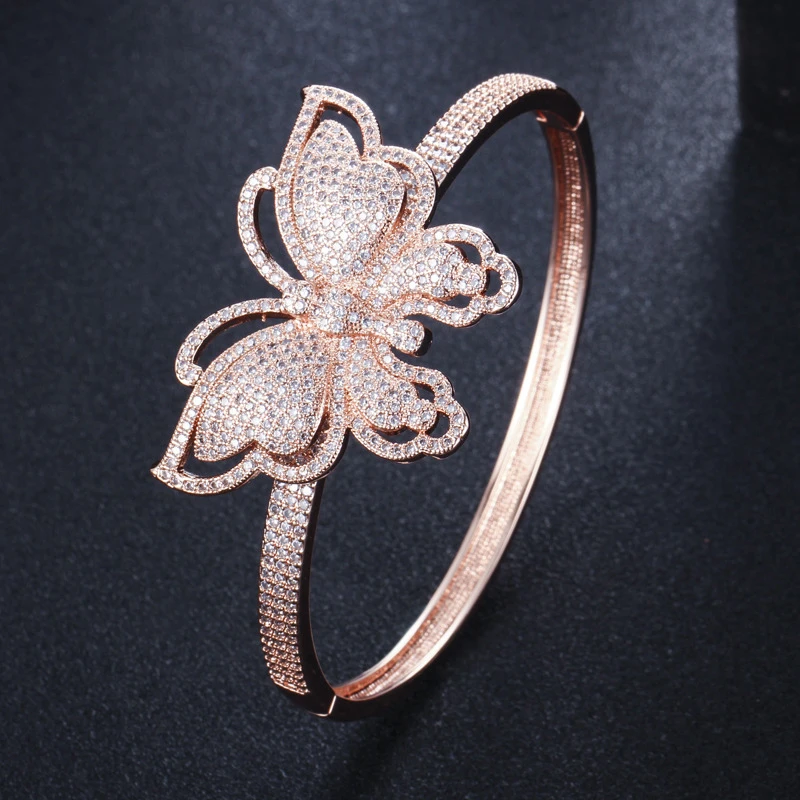 ERLUER/брендовые браслеты с фигуркой бабочки, браслеты для женщин и девочек, модные браслеты с кристаллами, циркон, розовое золото, браслет, Свадебные вечерние ювелирные изделия, подарок