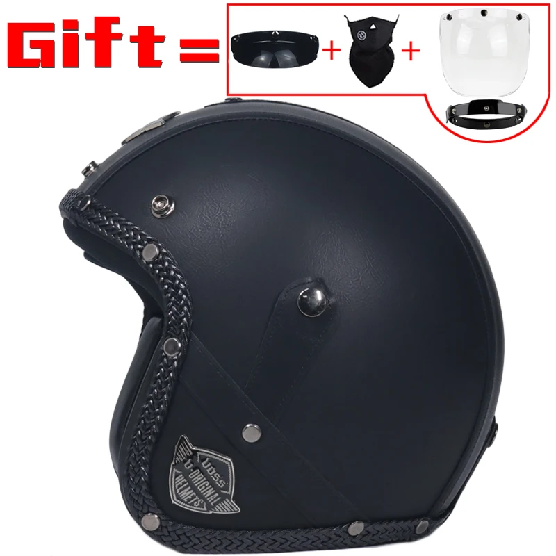 Ретро винтажный мотоциклетный шлем чоппер Скутер Синтетическая кожа 3/4 с открытым лицом КАСКО Мото шлем DOT Capacete маска очки - Цвет: a7