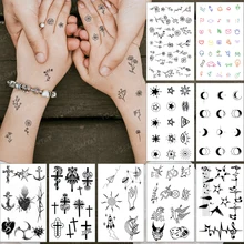 

Waterproof Temporary Tattoo Sticker Flower Leaf Black Geometric Linear Tatoo Finger Wrist Woman Man Child Fake Flash Tatto