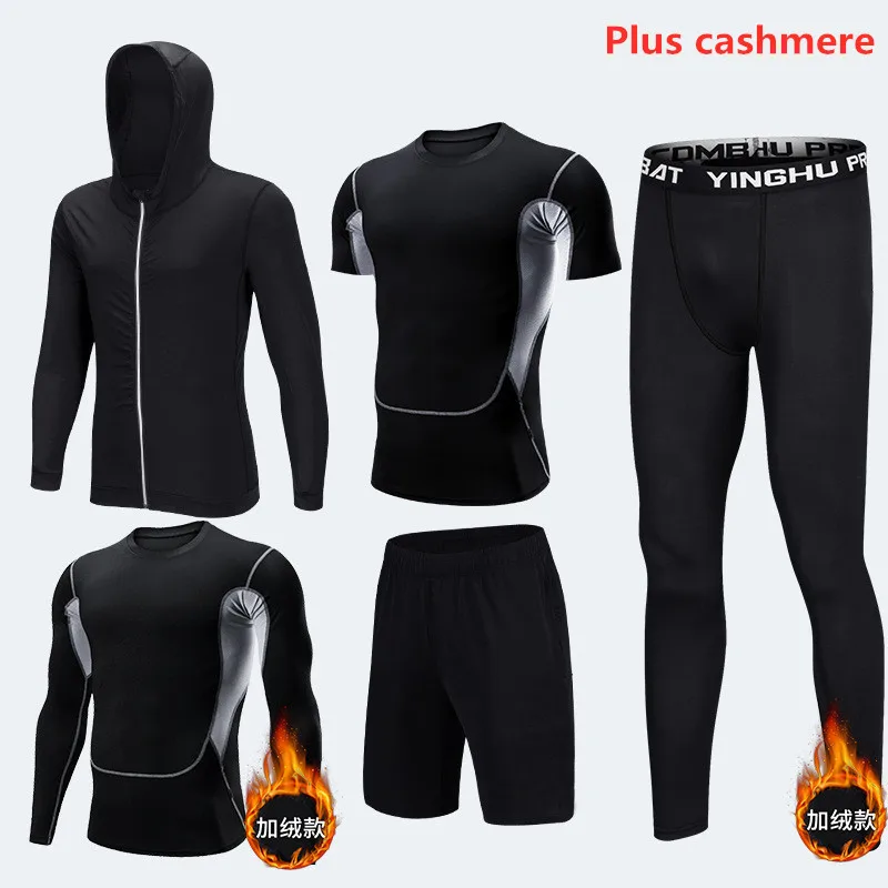 New 5 Pcs/Set Men's Tracksuit Sports Suit Gym Fitness Compression Clothes Running Jogging Sport Wear Exercise Workout Tights