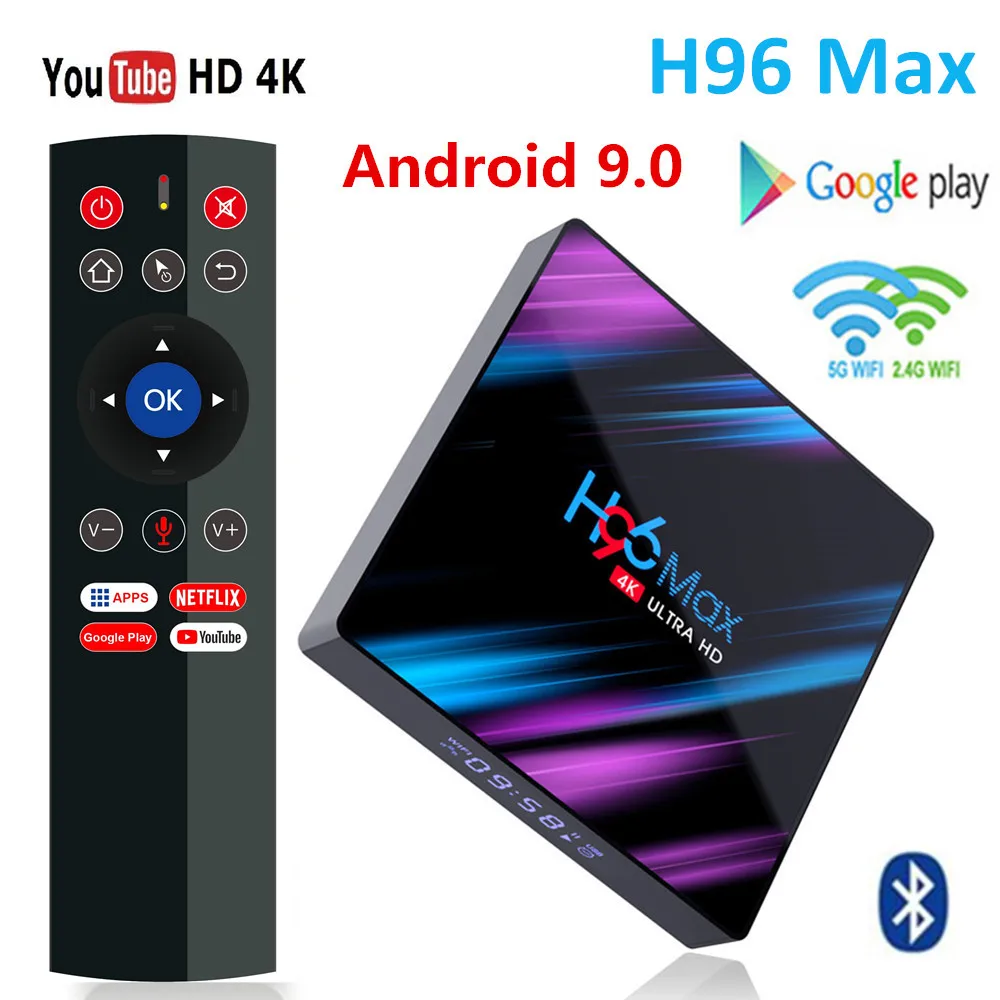 H96 MAX 9,0 Android ТВ-бокс на Rockchip RK3318 4G Ram 32GB 64GB Rom H.265 4K Smart tv Box 2,4G & 5G Wifi BT4.0 2G 16G телеприставка