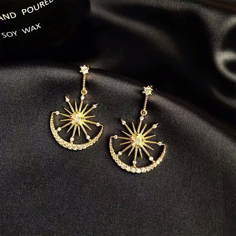 

New Fashion Earrings for Women Set Rhinestones Stars Moon Long Tassel Earrings Temperament Simple Exaggerated Jewelry
