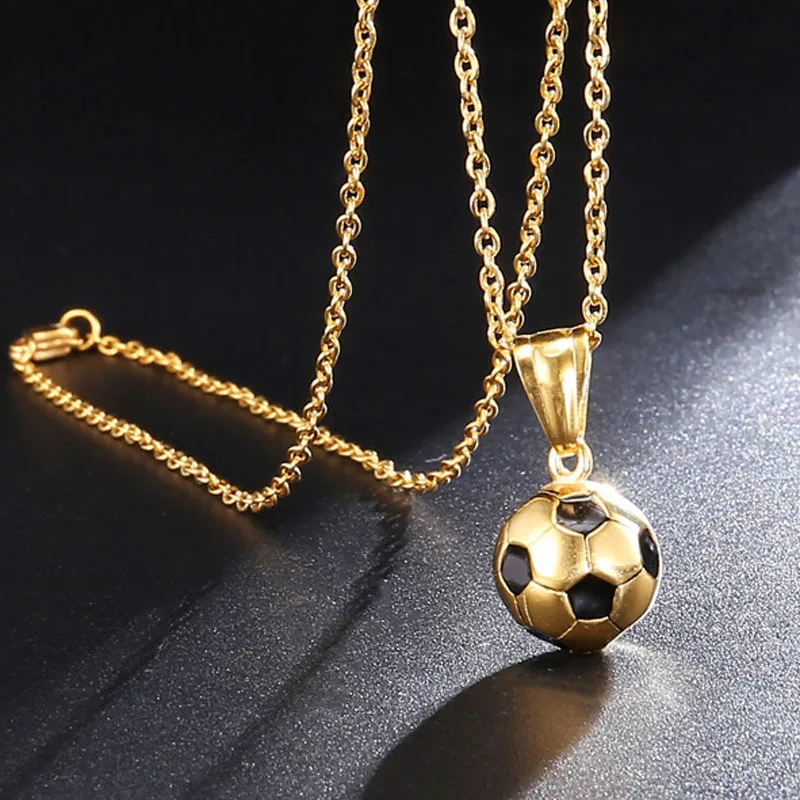Sport Halskette Fußball Anhänger mit Kette Fußball Halskette Gold Silber Farb YE 