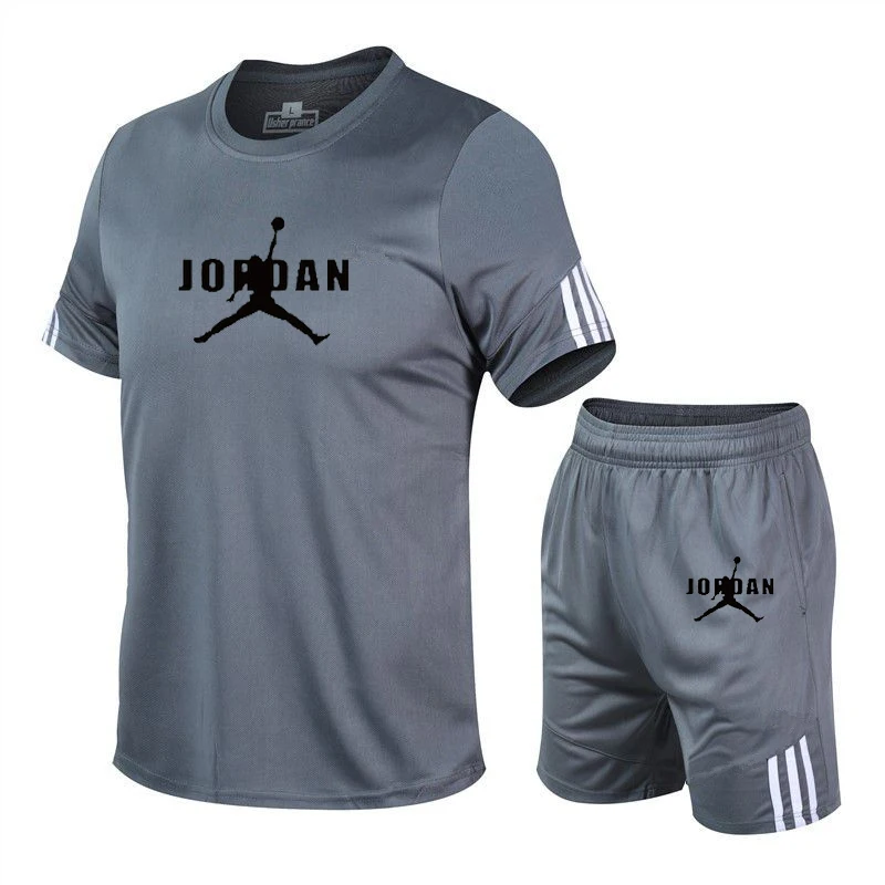 Conjunto de camiseta de verano para hombre, ropa deportiva de 2 piezas para hombre, traje de baloncesto, Fitness, Jordan-23, Manga corta estampada, traje para hombre