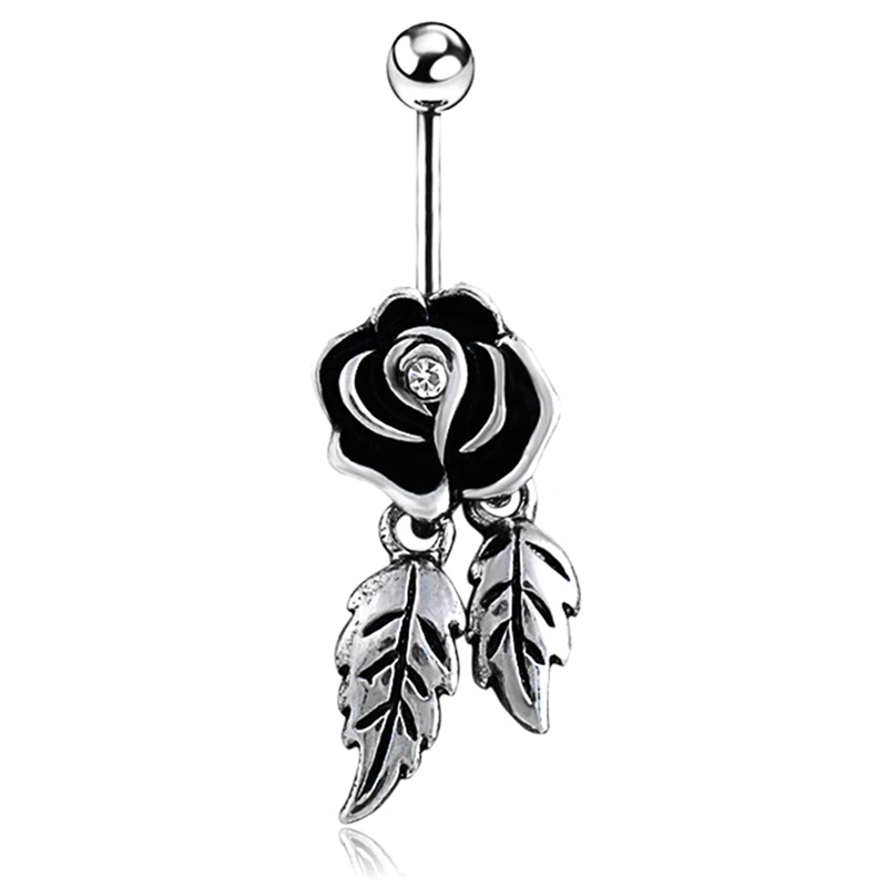 

New Feathers Wing Dangle Rose flower Navel Belly Crystal Button Bar Barbell Ring Body Piercing Stainless Steel Jewelry Gift Punk
