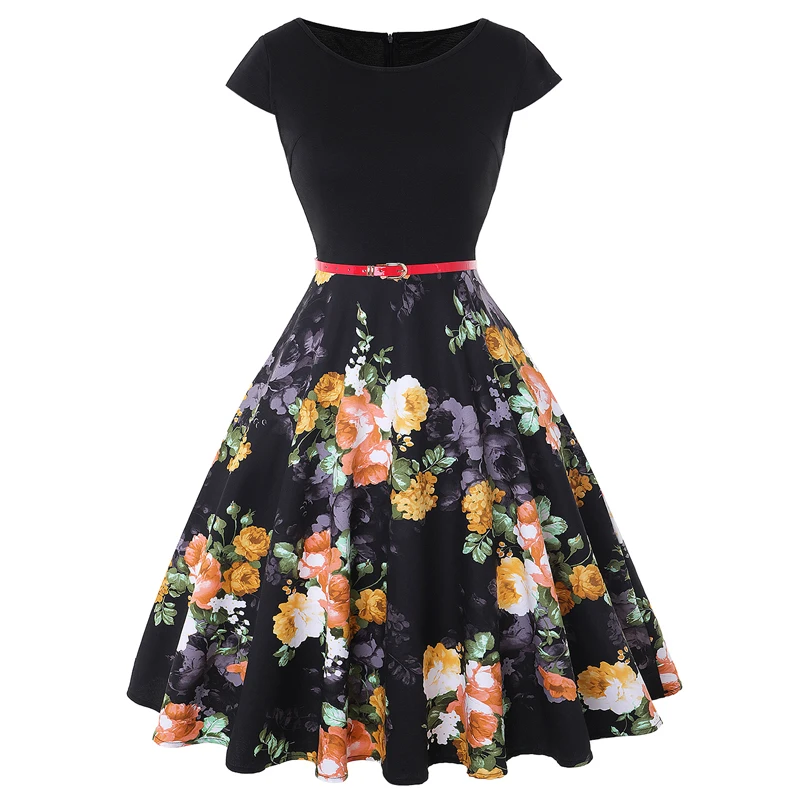 Vintage 60/'s Dress Summer Floral Shift Short Sleeves White Stretchy Floral Mod Knee Length UK1214 EU3840
