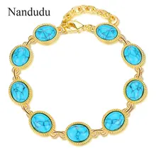 Nandudu Новые Позолоченные Синие Красивые браслеты с камнем для женщин девочек браслет Праздничные украшения Рождественский подарок B1161