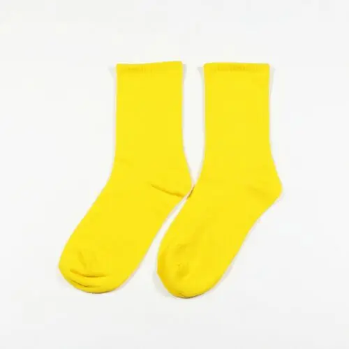 Yellow F 3 пар/лот = 6 штук, Осень-зима, яркие цвета, длинные носки, модные женские одноцветные длинные хлопковые носки, повседневные женские - Цвет: Yellow F