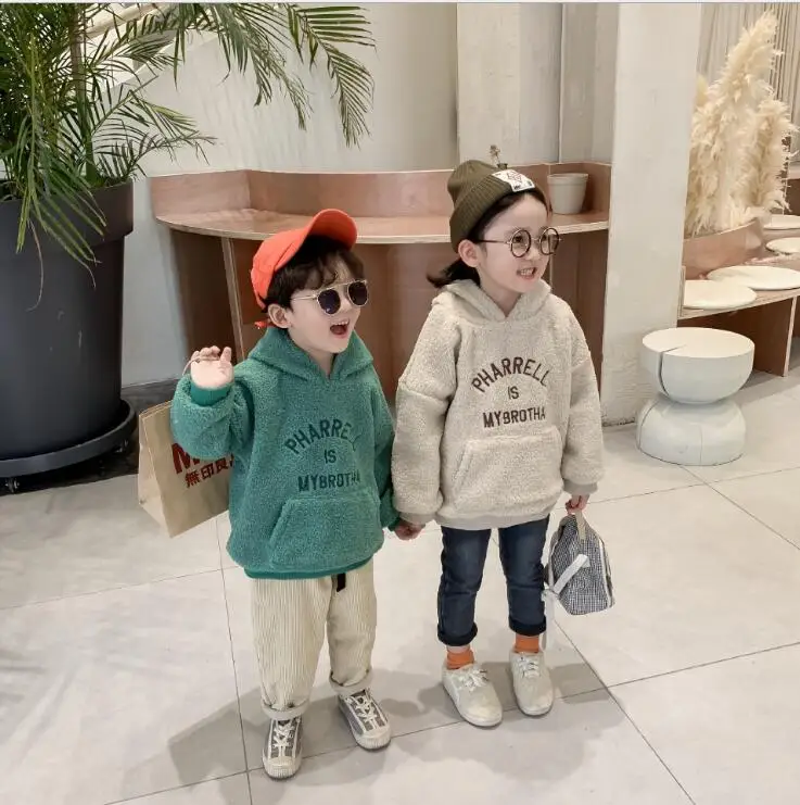 New Style Girls Boys Fleece Hooded T-Shirt Winter Fashion Kids Clothes Baby Girls Sweatshirt 1-6 Years