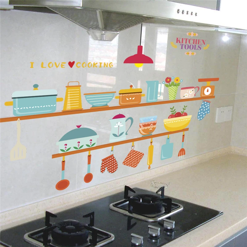 funny kitchen tools 30*90cm wall decals shop window home decor cartoon wall stickers decorations pvc poster diy mural art