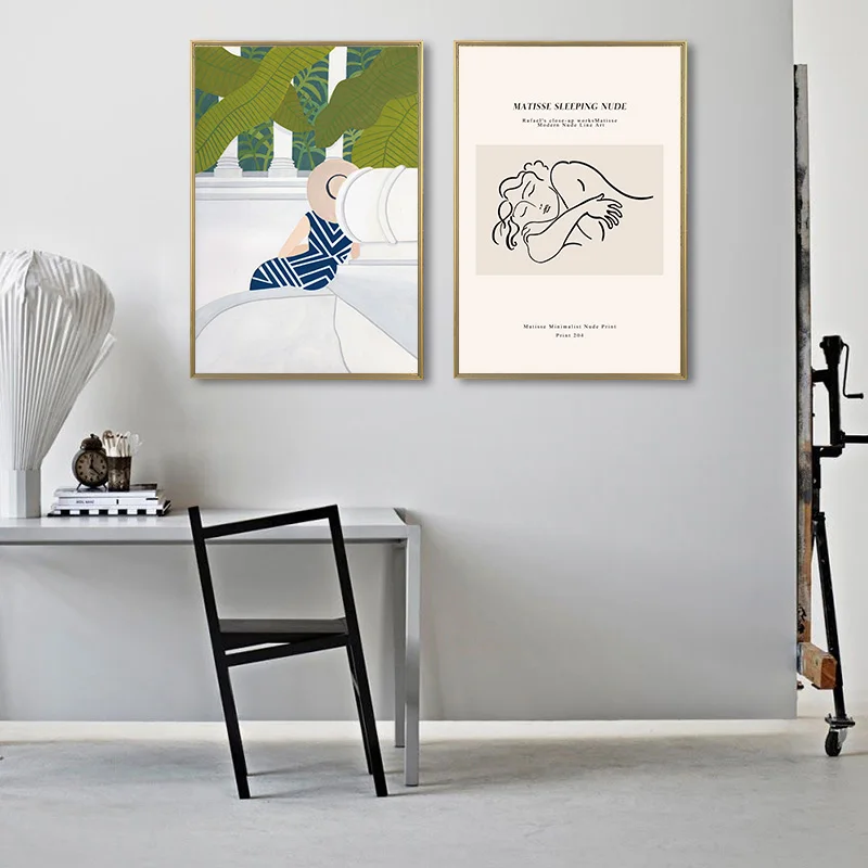 Абстрактная живопись Matisse рисование линий Женский Простой Холст настенный