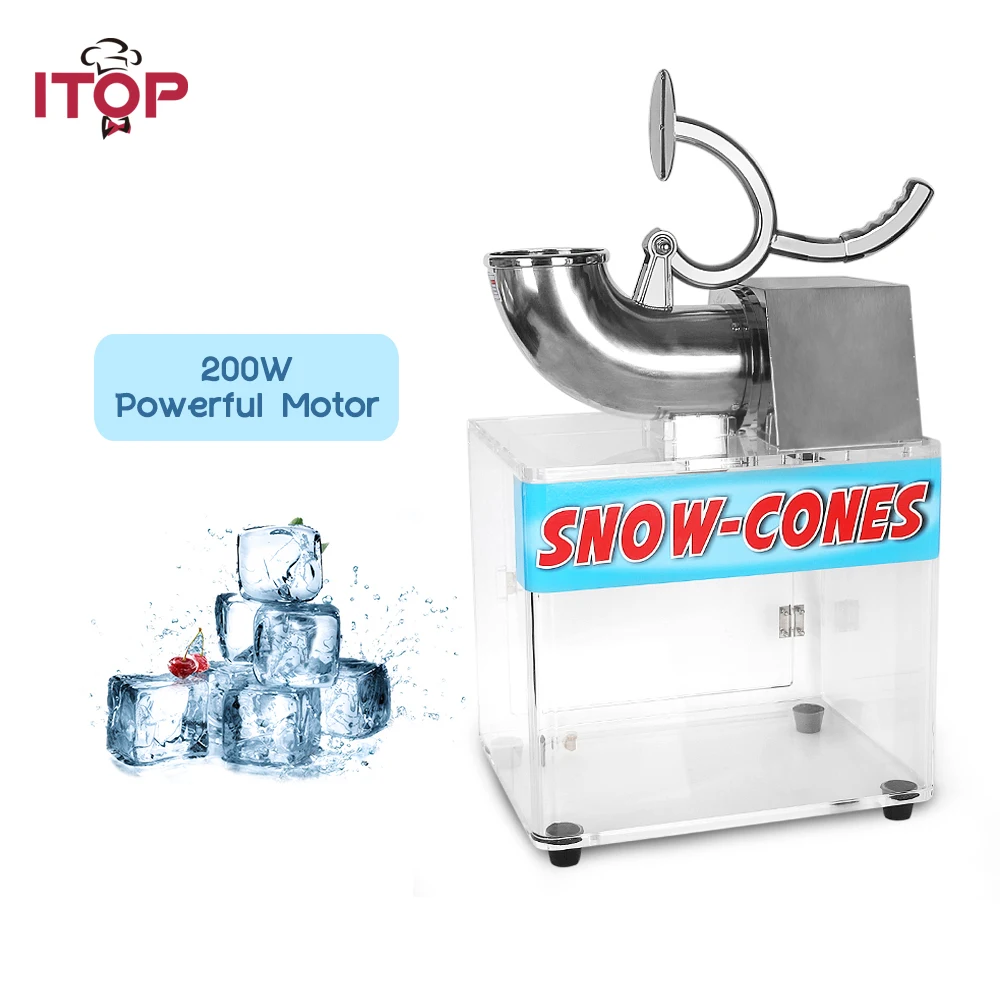 ITOP 200W Ice Crusher Shaver Machine Electric Snow Cone Maker Stainless Steel Blade Shaved Ice Machine 180kgs/h