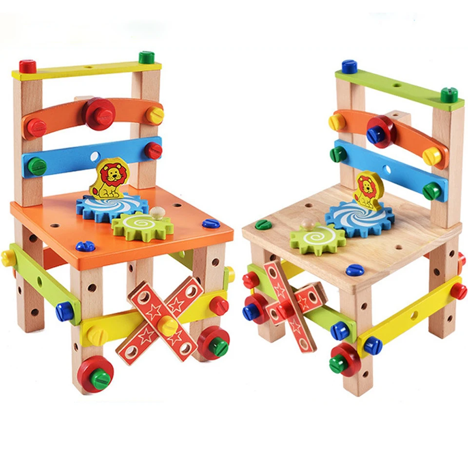 low cost  Montessori Toys Assembling Wooden Chair Toy for Kids Child Educational Learning Toys Intelligent Se