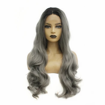 

Dark Roots Ombre Brown Long Body Wave Hair Glueless Synthetic Lace Front Wigs for Women Natural Hairline Heat Resistant 26inch