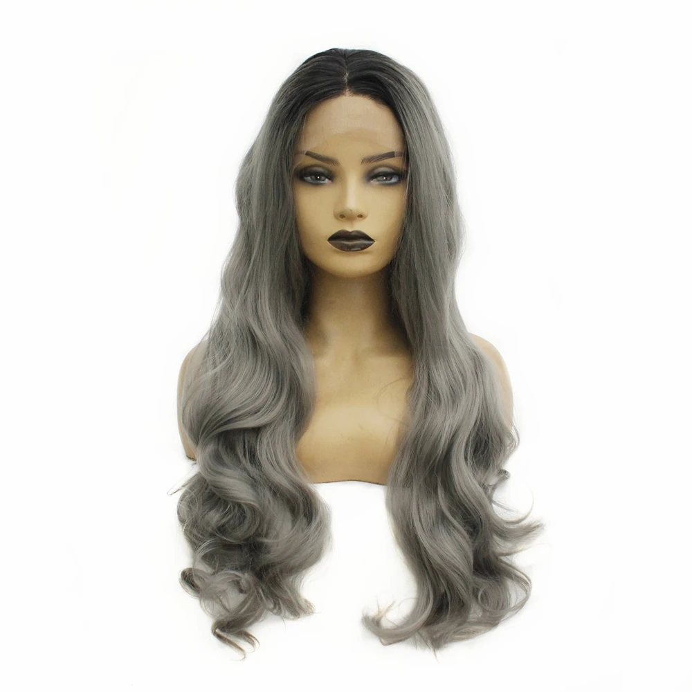 Platinum Blonde Ombre Wigs Half Pink Half Blue Long Body Wave Synthetic Lace Front Wigs for Women Heat Resistant Drag Queen Wigs