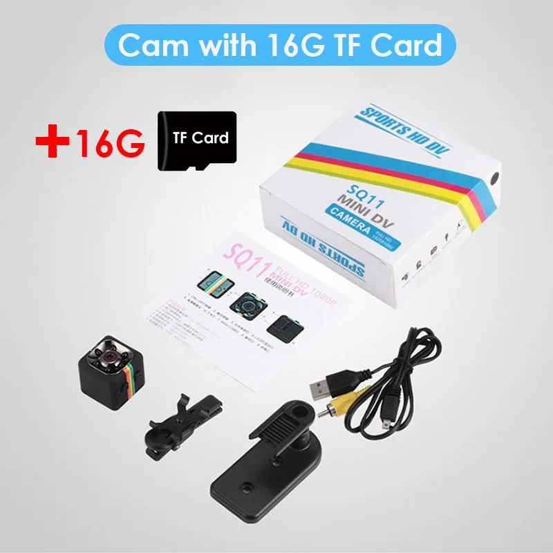 With 16G TF Card SQ11 мини-камера HD Espia Oculta маленький карманный секретный камера ночного видения Видео телекамера микро велосипедная камера Поддержка Скрытая TF карта - Цвет: With 16G TF Card