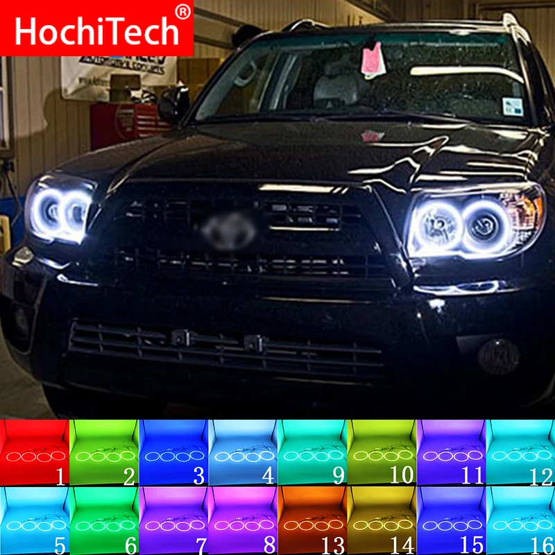 

Новейшие разноцветные светодиодные фары RGB Angel Eyes Halo Ring Eye DRL RF пульт дистанционного управления для Toyota 4runner 2006 - 2009 аксессуары