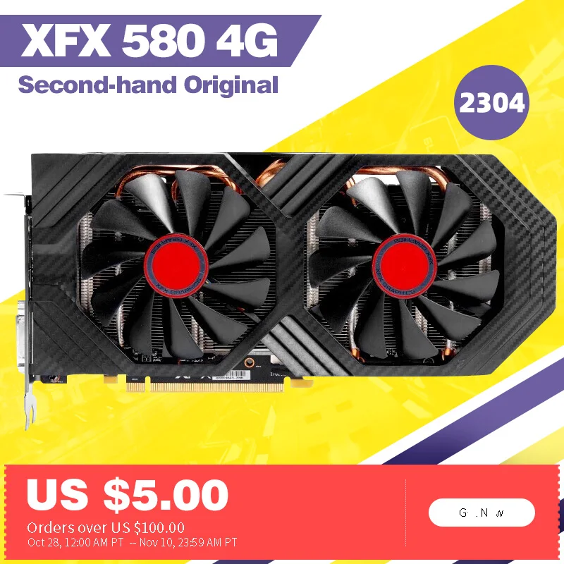 XFX RX 580 4GB 256bit GDDR5 حاسوب شخصي مكتبي بطاقات الرسومات الألعاب بطاقة الفيديو لا التعدين 580 4G المستخدمة|بطاقات الرسومات| - AliExpress