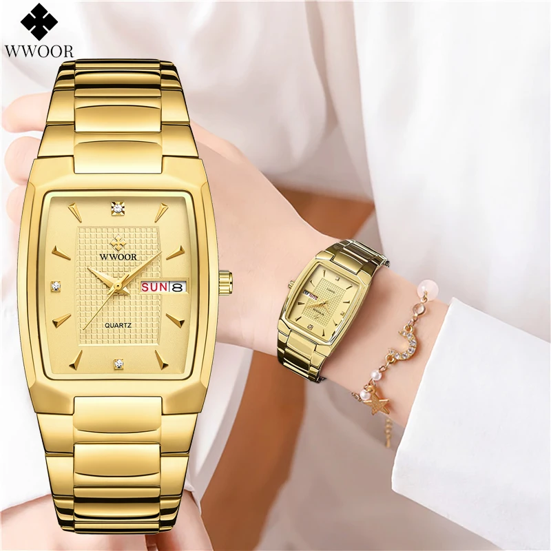 

WWOOR квадратные женские наручные часы из нержавеющей стали золотые простые водонепроницаемые женские часы-браслет Роскошные Кварцевые элегантные женские часы в подарок