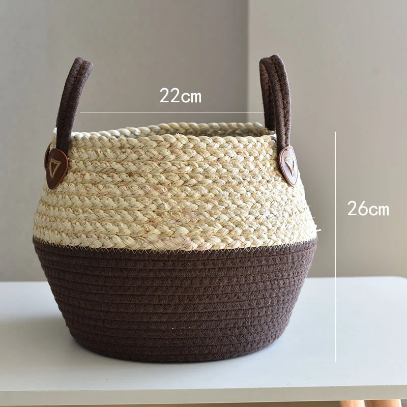Zerolife-Seaweed Wicker Basket with Handle, Rattan Hanging Flower Pot, Dirty Clothes Storage, Children's Toy Sorting, 3 Size 6