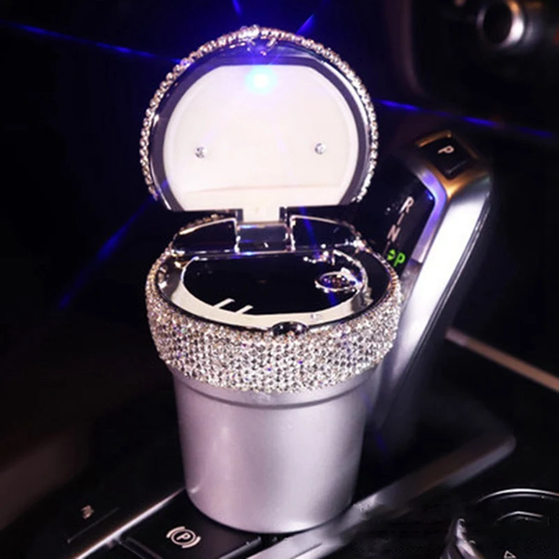 Съемная автомобильная пепельница со светодиодной подсветкой Хрустальный Bling Стразы пепельница для машины пепельница стакан для хранения держатель для девушек и женщин - Название цвета: SV