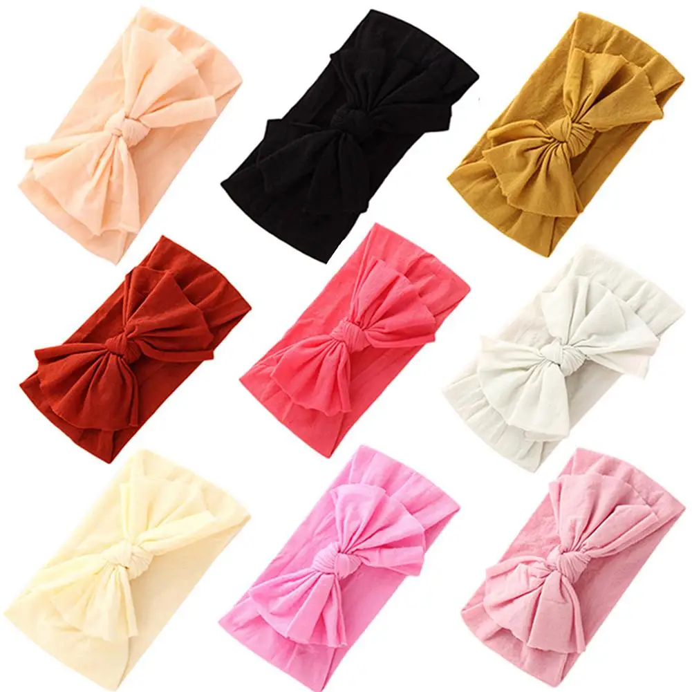

27 Colors Girls Headbands Cute Fashion Baby Super Soft Nylon Headbands Folding Bow Shape Wide Baby Headwraps In Stock