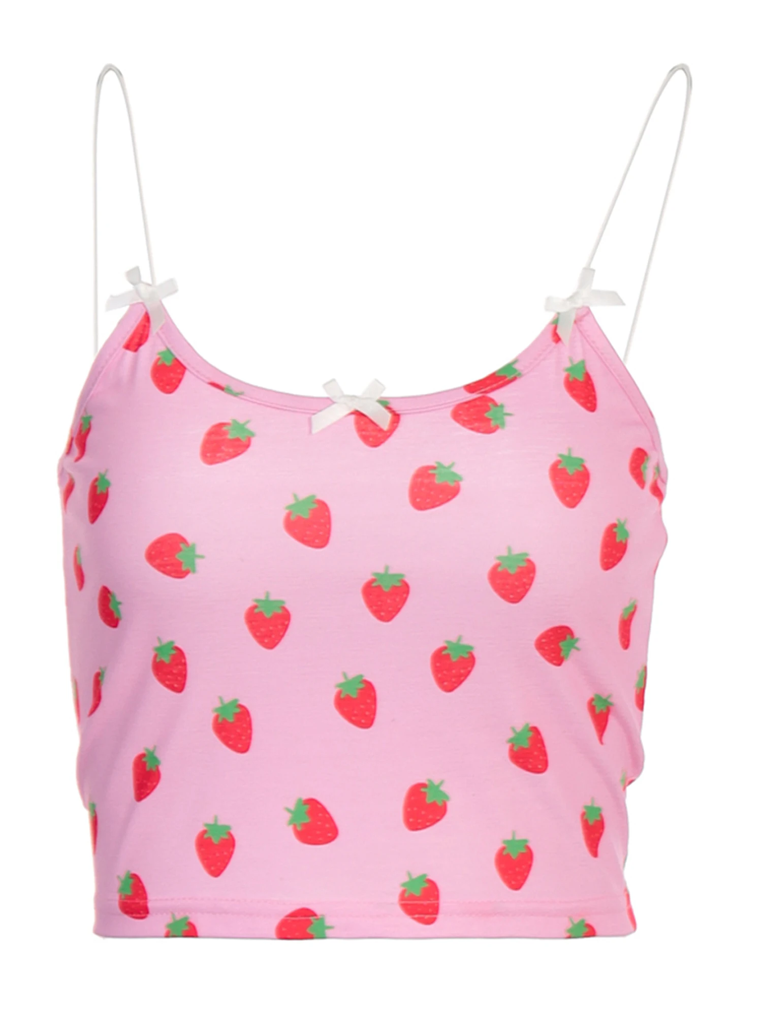 

New Ladies U-neck Sleeveless Camisole Cute Fresh Strawberry Print Summer Sexy Backless Slim Bottoming Camisole