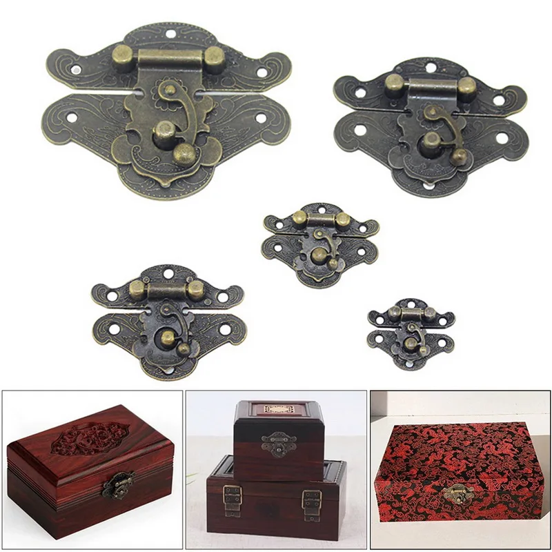Antique Suitcase Cabinet Jewelry Box Padlock w/ 40mm Round Buckle Latch Hasp Set 