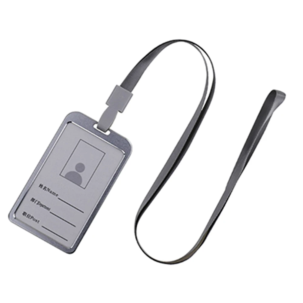 1pc Vertical Style Aluminum Alloy ID Name Card Case Business Work Card Badge Holder with Lanyard for Office - Цвет: Серебристый