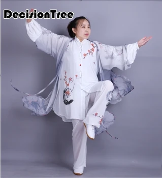 

2019 Tai chi Uniform Martial arts performance suit jiu jitsu wushu kung fu floral print novelty wash painting Leisure shawl