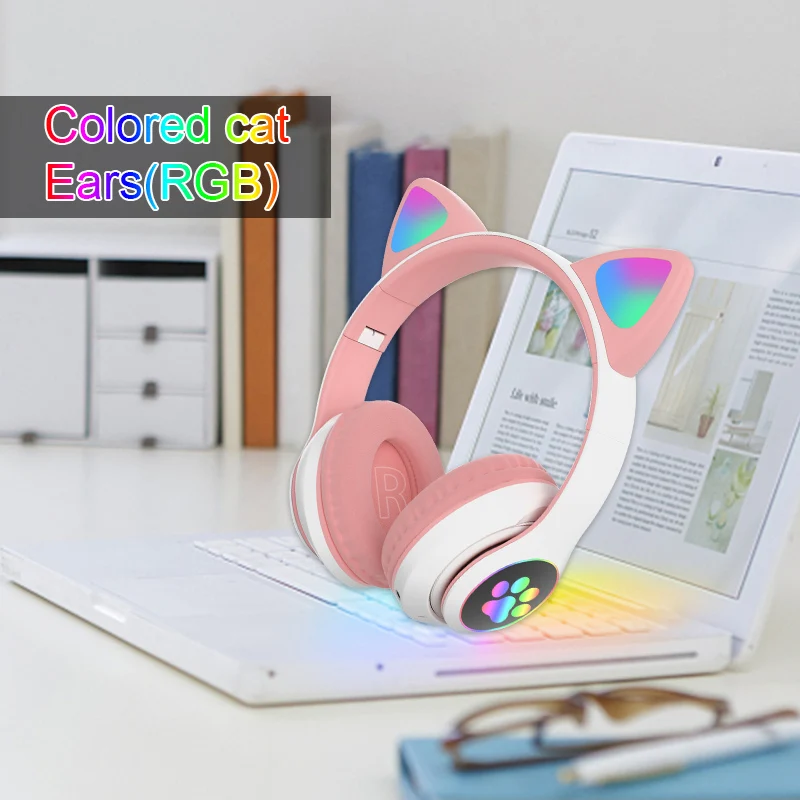 Cute Cat Wireless Kids Headphone with Mic and bag Can Close Light Girl Phone Gamer Music Bluetooth Earphone Support TF Card Gift
