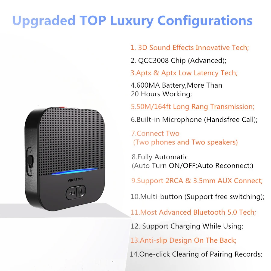 QCC3008 чип Bluetooth RCA приемник 5 0 aptX LL с 3D эффектами 50 м Handsfree автомобильный аудио 3 мм