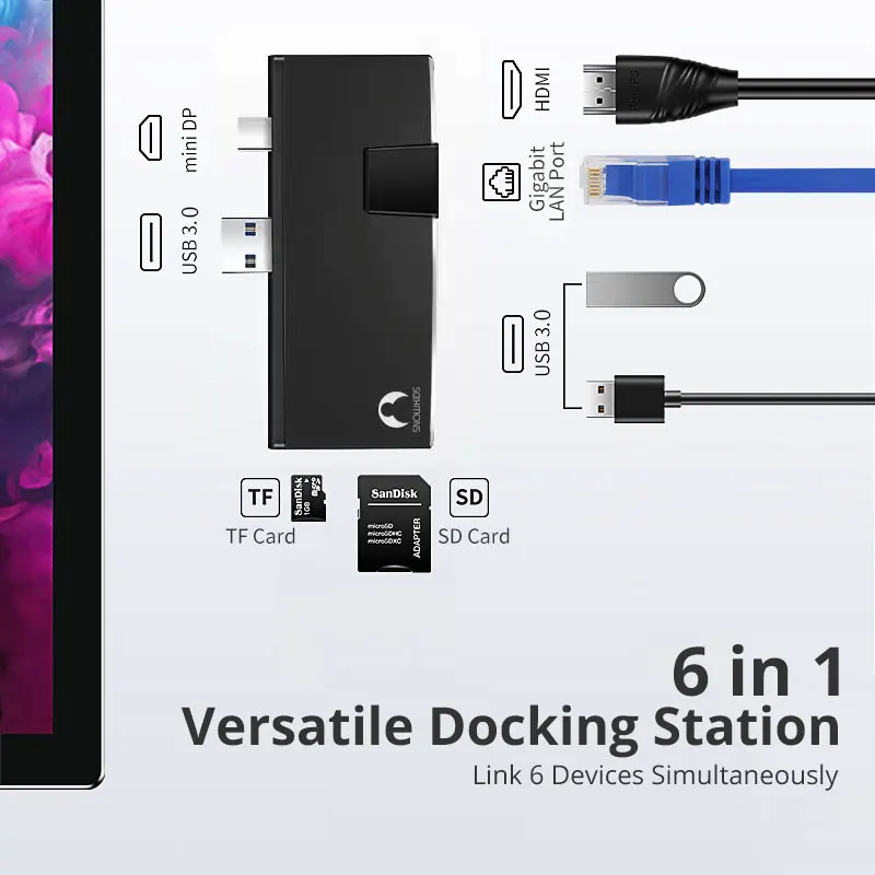  Snowkids for Microsoft Surface USB Hub Docking Surface Pro Pro5 Pro6 Hub Port Replicator USB3.0 HDM