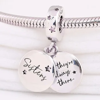 

Original Two Engraved Discs Forever Sisters With Crystal Pendant Bead Fit 925 Sterling Silver Charm Bracelet Diy Jewelry