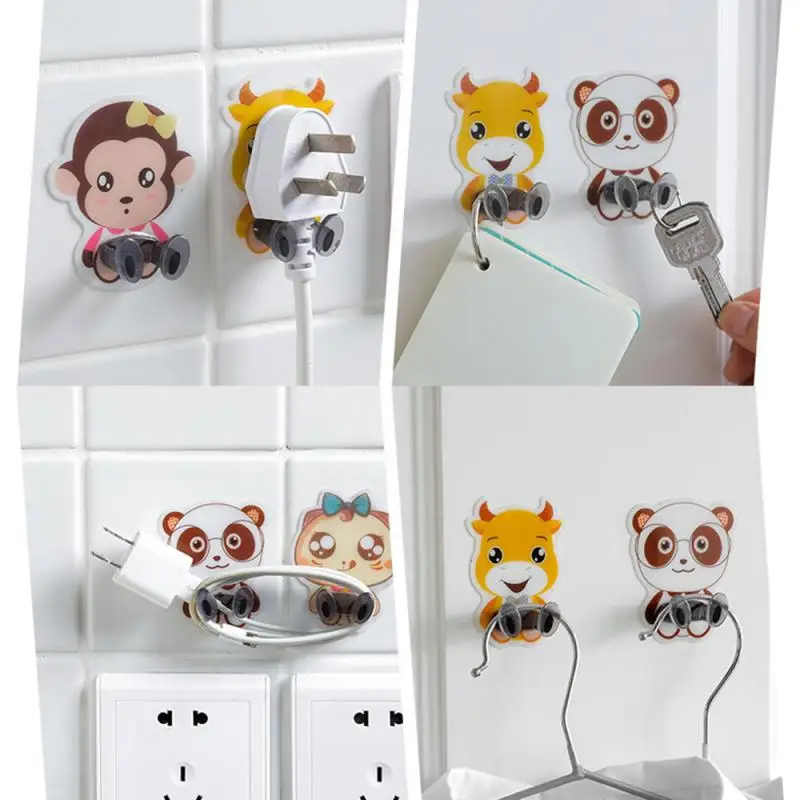 Power Cord Plug Bracket Wall Mounted Cartoon Animals Adhesive Strength Hook Socket Storage Rack Holder Multi-Purpose Hooks | Дом и сад