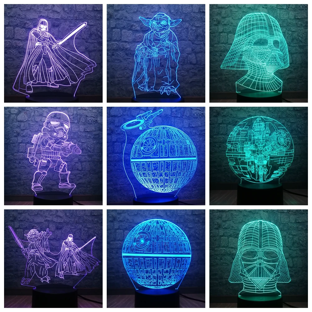 Envío Directo caliente Star War Darth Vader negro Caballero muerte estrella nave espacial 3D lámpara LED Multicolor cambiar bombilla Lava para regalo de Juguetes