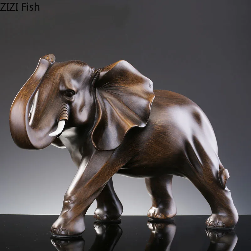 

Imitation Wood Elephant Statue Resin Crafts Animal Sculpture Desk Decoration Ornaments Living Room Furnishings Home Decor Modern