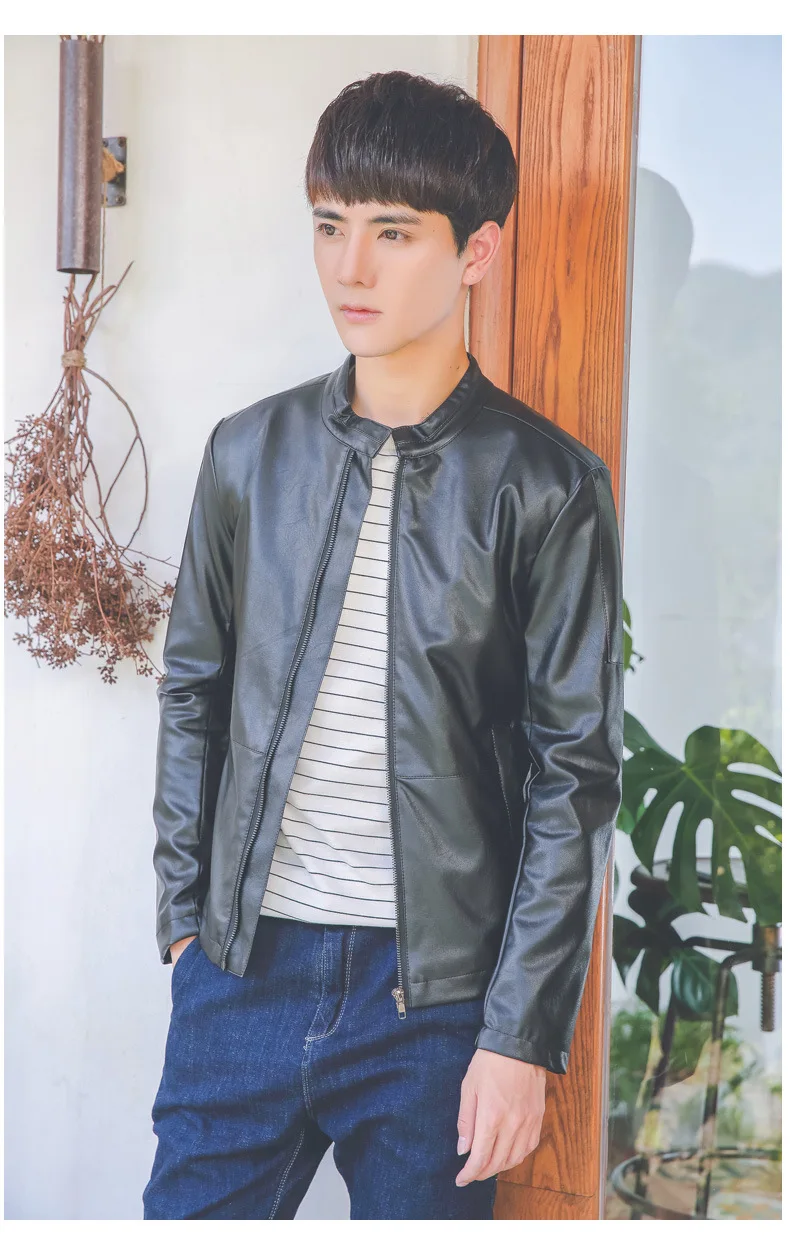 Spring New Style Men-Style Stand Collar Joint Slim Fit Leather Coat Men's Fashion Leather Jacket Coat