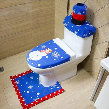 

3PCs/ Set Hot Blue Tree Snowman Toilet Seat Cover Rug New Year Decoratie Adornos De Navidad Christmas Decorations For Home