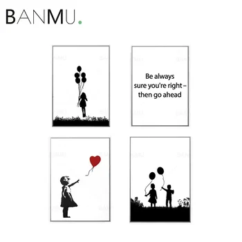

BANMU Banksy Abstract Graffity Poster Simple Girl Heart Balloon Wall Art Canvas Painting Home Decor for Bedroom Decoration