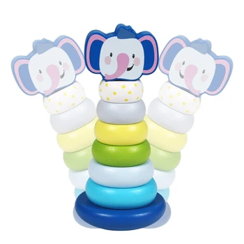 

Baby Fox Elephant Wood Stacking Toy,Colorful Tumbler Stacked Toys,Toy Gift for 1-3 Years Old Children