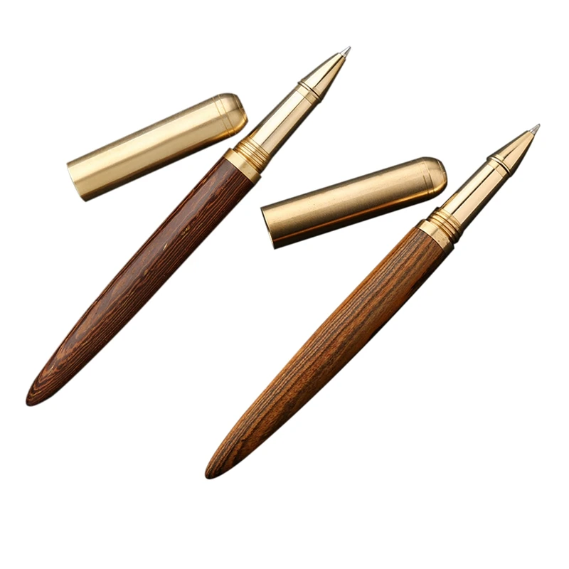 

2Pcs Copper Pen, Business Creative Gift Metal Pen, Gift Sign Pen, Travel Pen, Office, Transaction Pen - Yellow & Brown