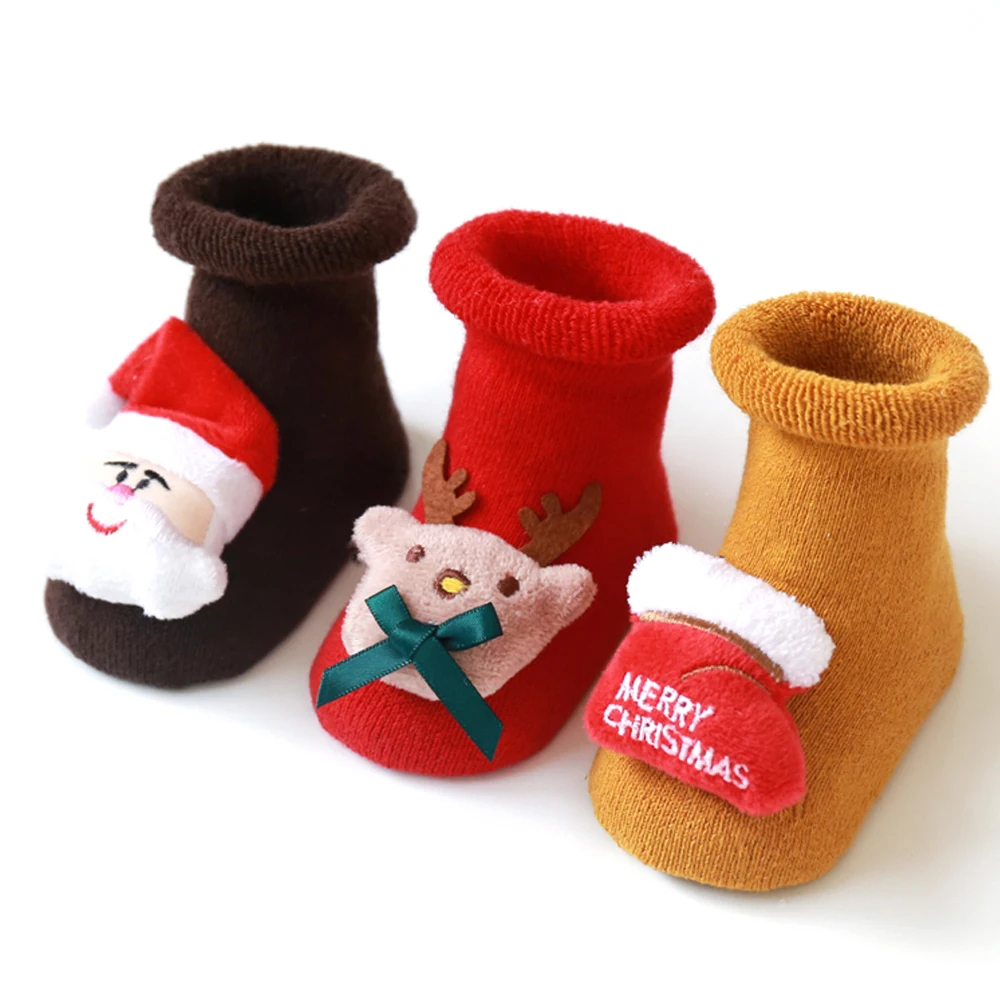 Новинка года; От 0 до 3 лет милые рождественские носки для малышей хлопковые махровые носки-тапочки с Сантой силиконовые Нескользящие носки для малышей