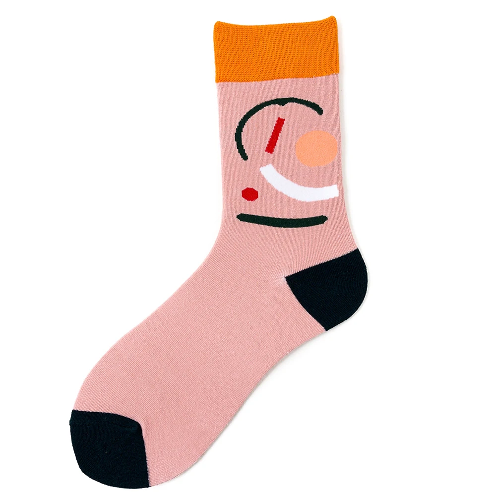 Женские хлопковые носки хлопчатобумажные забавные носки теплые носки толстые носки happy art Зимние носки милые носки с принтами женские Носки с рисунком