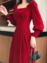 Women Elegant Vintage Velvet Dress Long Sleeve Black Fashion French Retro  Sweet  Party  Autumn Robe